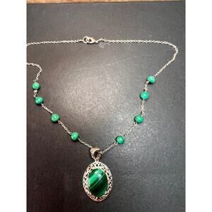 Karis African malachite 18 inch necklace in platinum bond